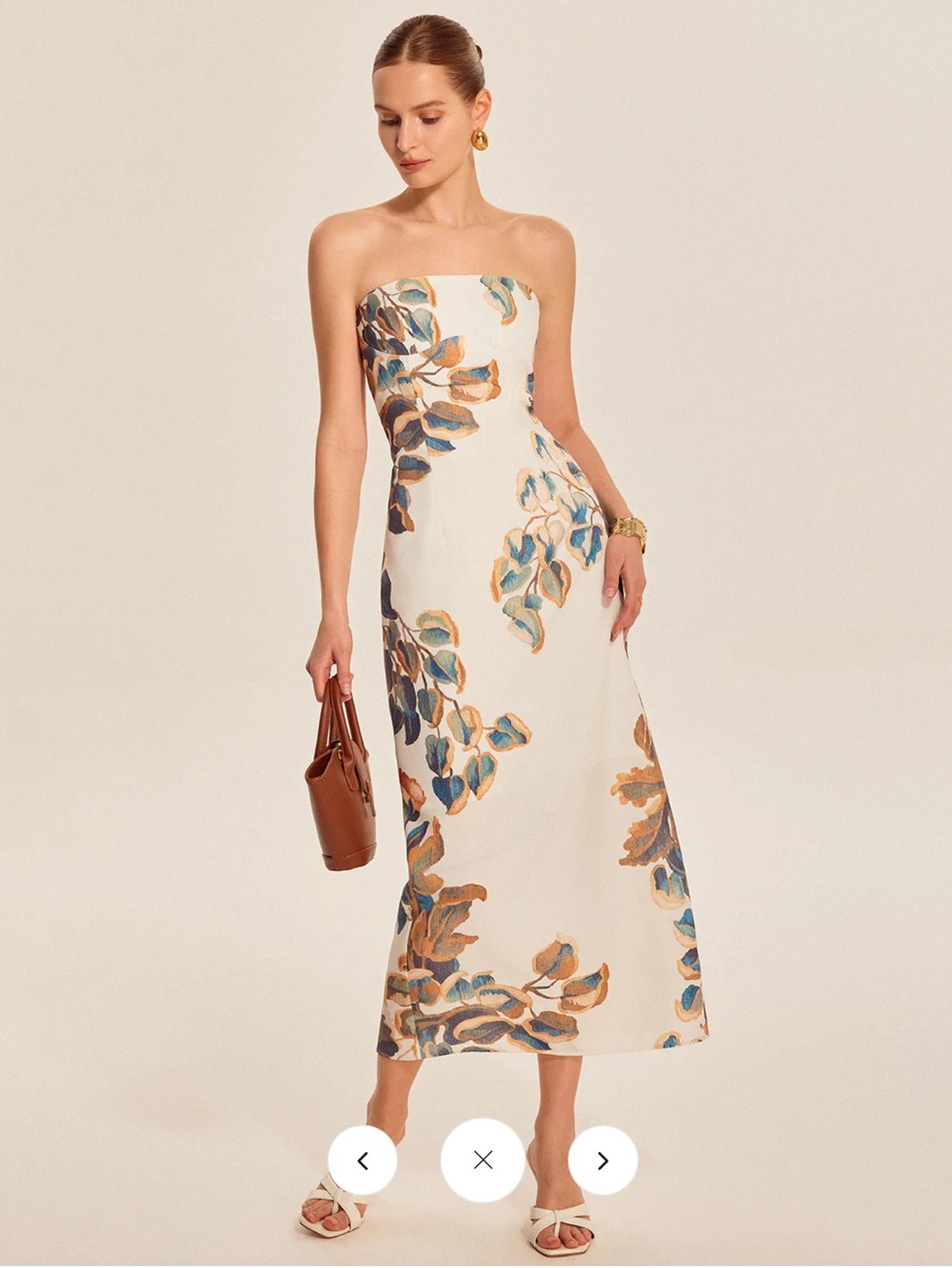 Commence Strapless Floral Leaf Midi Dress Size Medium